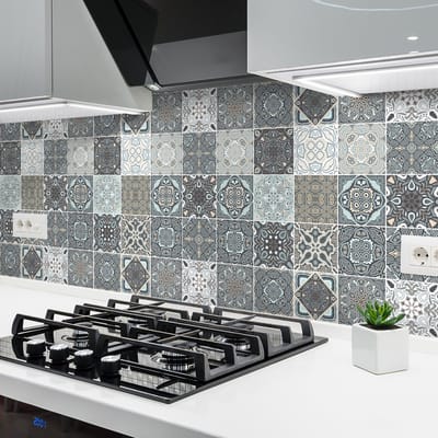 Zelfklevende muurtegelstickers voor keuken en badkamer - 24 AZULEJOS SATURINO tegelstickers - 24 stickers 10x10cm