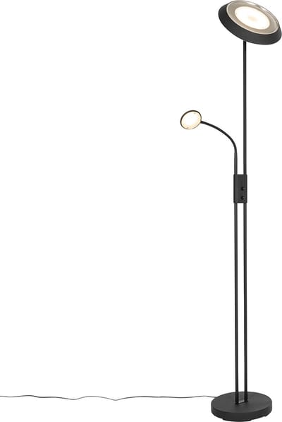 QAZQA fez - Retro Dimbare LED Vloerlamp | Staande Lamp met Dimmer met leeslamp - 2 lichts - H 180 cm - Zwart - Woonkamer | Slaapkamer | Keuken