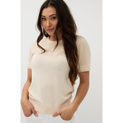 EsQualo Sweater S/slve Stripes Lurex Ivory Maat: S | Sweaters Outlet | Dames | Beige