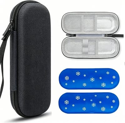 Lnsuline Koeltas- Tas Medische Etui voor Insulinepennen - Waterdichte en Thermisch Isolerende Medicijnen Koeltas voor op Reis en Kamperen - Compact Medicatjetasje -Inclusief 2 koelelementen van 90g-zwart