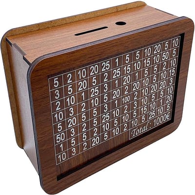 1000 euro spaarpot, houten spaarpot, budget spaarpot, magische spaarpot, spaarpot voor financieel doel black