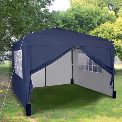 Waterdichte Pop-up Partytent 3x3m Blauw Prieel met Zijwanden en Windstangen