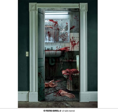 Fiestas Guirca - Deur decoratie Bloody wc ( 80 x 180 cm) - Halloween - Halloween Decoratie - Halloween Versiering