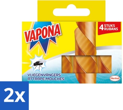 2 x Vapona - Vliegenvanger - Niet Giftig - Geurloos - 4 Strips - Vliegenvanger - Muggenvanger - Insectenbestrijding - Vliegenplaag - Muggenplaag