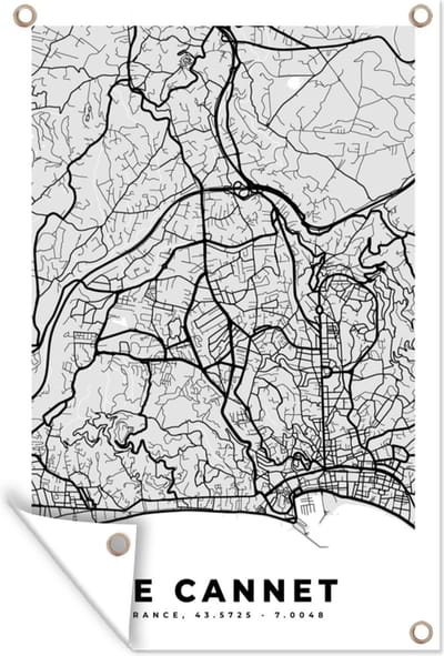 Muurdecoratie Stadskaart - Frankrijk - Kaart - Le Cannet - Plattegrond - 120x180 cm - Tuinposter - Tuindoek