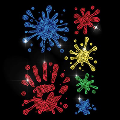 Dailygoods- Opstrijkbare Sticker - Kleurrijke Verfspatten - Strass-Steentjes - Thermische Overdracht - Voor T-Shirt/Jas - Afmetingen 29,7 x 21 cm - Transferstickers