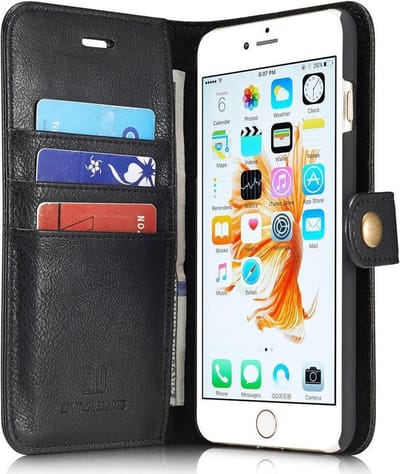 Echt Leren Portemonnee Hoesje Zwart Geschikt voor Apple iPhone 6/6S