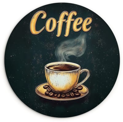 WallCircle® Wandcirkel 120x120 cm - Muurcirkel Koffie - Schotel - Koffiebonen - Retro - Muurdecoratie woonkamer - Wanddecoratie slaapkamer - Kamer decoratie accessoires - Ronde schilderijen XXL