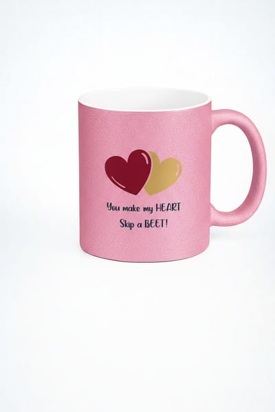 Roze Glitter Mok 'You make my HEART Skip a BEET!' | Liefdes Mok met Harten | Valentijn Cadeau
