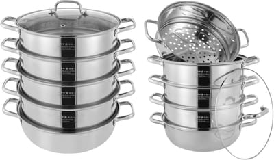 Lilac & Lily Stoompan – 5-laags - Multisteamer - Stoomkookpan - Multifunctionele groentestomer - Glazen deksel - 26 cm