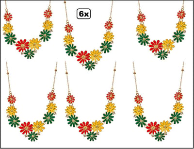 6x Ketting bloemetjes rood/geel/groen - Carnaval Edelweiss optocht themafeest festival apres ski party