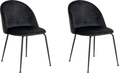 QUVIO Zwarte eetkamerstoelen Lowen - Eetkamerstoel - Eetstoel - Fluweel - Staal - Zwart - Set van 2