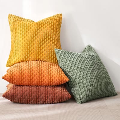 Golden crown - Corduroy Kussenslopen Set van 4 - Decoratieve Kussenhoezen - Oranje Groene Serie - 40 x 40 cm - Modern - Geschikt voor Woonkamer en Slaap...