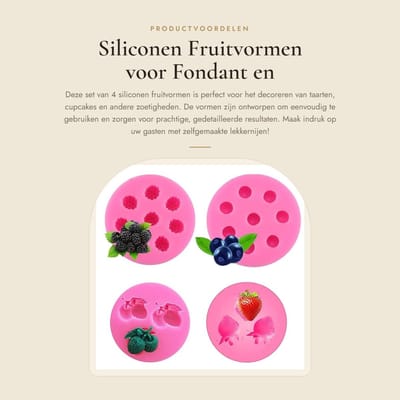 Dailygoods- Siliconen Vormen voor Fondant - 4 Stuks - Aardbeien/Bosbessen/Frambozen/Lychee - Bakvormen - Decoreren - Materiaal van Levensmiddelenkwaliteit - Bakvorm