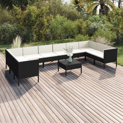 vidaXL - 11-delige - Loungeset - met - kussens - poly - rattan - zwart