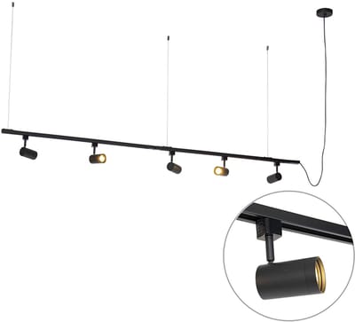 QAZQA jeana - Moderne Hanglamp - 5 lichts - L 193 cm - Zwart - Woonkamer | Slaapkamer | Keuken