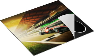 Chefcare Inductie Beschermer Formule 1 Auto bij de Finish in het Rood - 60x50 cm - Afdekplaat Inductie - Kookplaat Beschermer - Inductie Mat