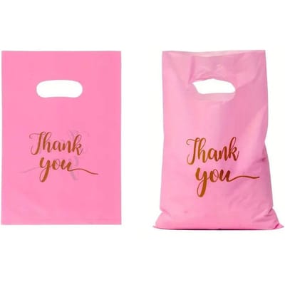 100 stuks Bedankt Plastic Boodschappentas met Handvat Poly Die Cut Plastic Merchandise Tas voor Retail Kleine Bedrijven 15x20cm roze