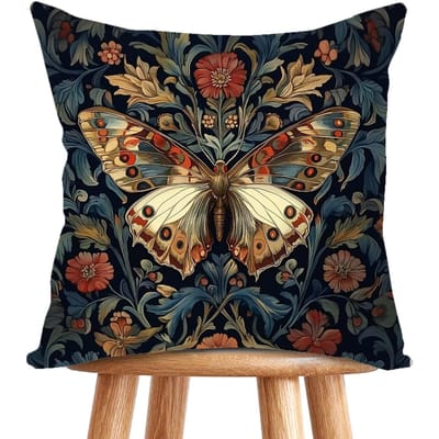 Vikama Vintage Bloemen Vlinder Kussensloop Morris Stijl Decoratieve Kussensloop Voor Bank Slaapkamer Woondecoratie Peach skin 18*18(CM)-1Pcs