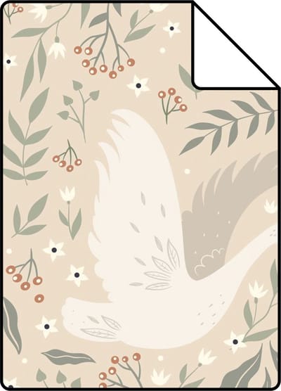 Proefstaal ESTAhome behang zwanen beige, wit en vergrijsd groen - 26.5 x 21 cm - 139797-S
