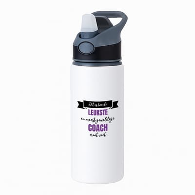 Hacebo® - Leukste coach eruit ziet waterfles met rietje zwart - Coach - beste coach - sport - verjaardagscadeau - klein cadeautje - kado - gift - geschenk - verrassing - water fles - 650ML