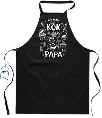 Basics - Unisex Schort - schort voor mijn papa - keukenschort - BBQ schort - 65 x 90 cm - 100% katoen - De beste kok is toevallig deze papa - zwart