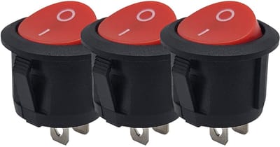 ProRide Mini Wipschakelaar ON/OFF KCD2-10 - 2-pins - Ø13.8mm - Rond - 250V/3A - Rood - 3 stuks
