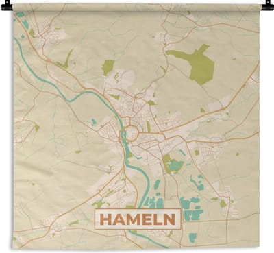 Wandkleed - Wanddoek - Hameln - Plattegrond - Vintage - Kaart - Stadskaart - 180x180 cm - Wandtapijt