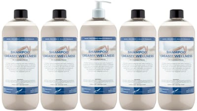 Shampoo Creamy Wellness - 1 liter (transparant) - 5 stuks - met witte pomp - Voordeelverpakking - Haarverzorging