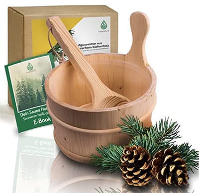 Sauna-emmer met lepel van hoogwaardig Fins grenenhout - 4 liter | Sauna-accessoires