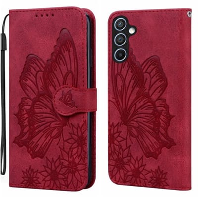 BoekCover Etui Hoes geschikt voor Samsung Galaxy S26 - Rood - Vlinder - Reliëf