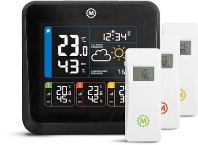 Weerstation - Weersvoorspeller - Binnenklimaat Bewaken - Multi-zone meting - 3 thermo-hygrometers - Zwart