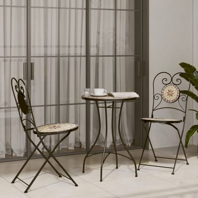 vidaXL - Bistroset - mozaïek - ijzer - en - keramiek - terracottakleurig - en - wit