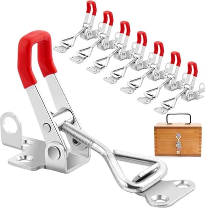 Spanband Sluitingen - Klemmen Set - Kasten Beveiligen - Verstelbaar & Vergrendelbaar - 8 Stuks - Zilver Rood