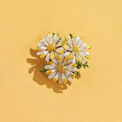 Broche Élégante Vintage en Métal Plante Fleurs Marguerite Pour Femmes Broches de Col Accessoires Bijoux Cadeaux beige