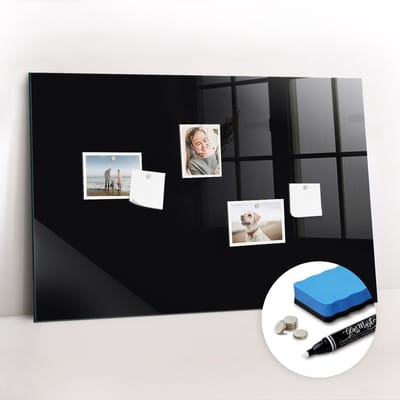 Tulup Whitebord - Kleur Zwart Magneetbord - 90 cm x 60 cm - Memo Bord - Interieur Accessoires Kantoor - Magnet Board - Inspiratiebord Kantoor - Inclusief Gratis Magneten & Marker & Spons - Magnetic Board - Magnetisch Bord Kind