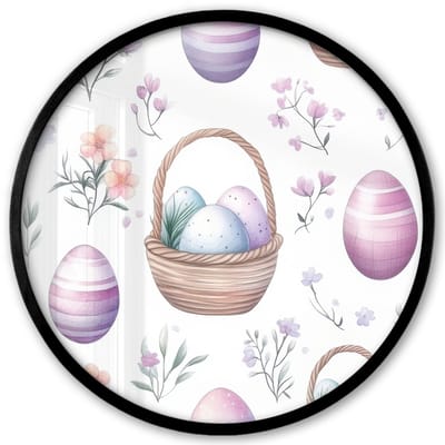 Poster in lijst Rond - Fotolijst 40x40 cm - Posters - Bloemen - Paaseieren - Patroon - Ronde posterlijst zwart - Decoratie - Wanddecoratie woonkamer - Muurdecoratie slaapkamer