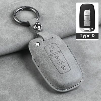 Leren Autosleutelhoes Cover Shell Fob Voor Hyundai Grand Prix Gn7 Ioniq6 Nuovo Kona Genesis Coupe Sonata Ix35 Beschermer Sleutelhanger gray