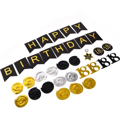 Decoratieset voor 18e verjaardagsfeest Letter Happy Birthday Banner met Nummer 18 Borden Hangende Spiraalstrepen