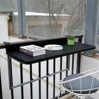 Balkon Reling Tafel - Opvouwbaar Bureau - Buiten Leven - Verstelbare Hoogte - 120x40cm - Zwart