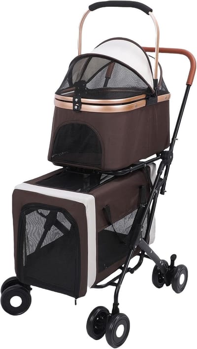 Huisdieren Wandelwagen - Dubbele Drager - Reizen met Dieren - Afneembare Draagtas - 67x47x27 cm - Zwart