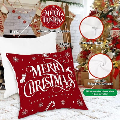 Set van 4 rode kerstkussenhoezen 40x40 cm, decoratieve kussens voor de winter, kerstdecoratie voor woonkamer en slaapkamer