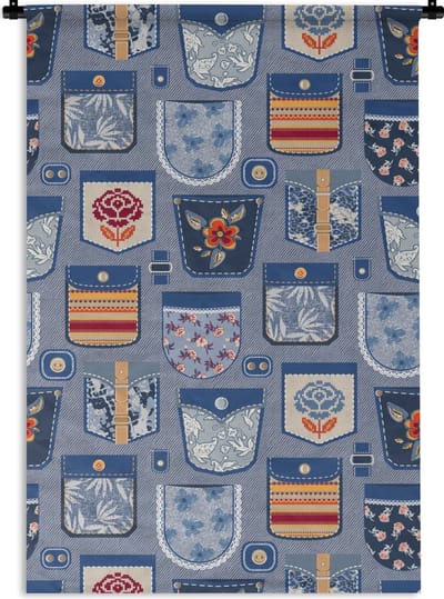 Wandkleed - Wanddoek - Broek - Denim - Patch - Patronen - 60x90 cm - Wandtapijt