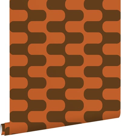 ESTAhome behang golvende lijnen oranje en bruin - 50 x 900 cm - 132139