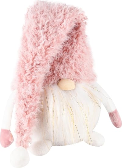 Dekoratief | Pop gnoom zittend, wit/roze, stof, 19x14x55cm | A245091