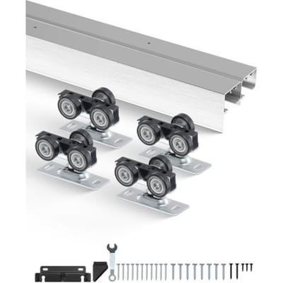 VEVOR Schuifdeurbeslag Railset Schuifdeursysteem 1828 mm, Dubbele rails Schuifdeursysteem Gemaakt van aluminiumlegering, Geschikte deurbreedte 927 mm x 2, Schuifdeurbeslag Draagvermogen 68 kg