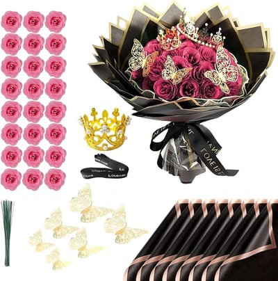 Glitter Rozen Bloemenboeket, 24 Stuks DIY Nep Glitter Lichtroze Bloemarrangementen voor Bruiloft, Verjaardag en Cadeaus