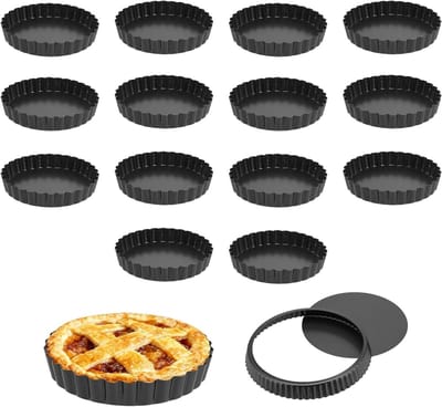 16 Stuks Mini Cakevormen 12cm, Antiaanbak Quiche Pannen met Losse Bodem voor Taarten, Flans en Cheesecakes