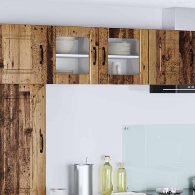 vidaXL - Wandglas - Kasten - LUCCA - Oud - hout - 40 - x - 31 - x - 40 - cm - Bewerkt - hout