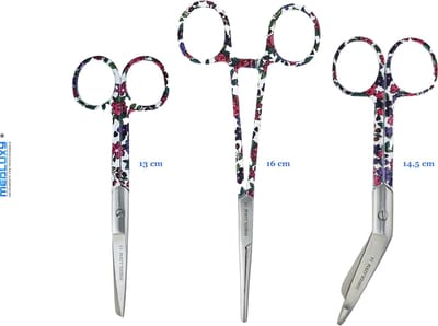 MEDLUXY® - Verpleegkundige scharenset - Hoge kwaliteit RVS - Bloem print - Kocher klemschaar Verpleegkundige schaar Verbandschaar - verpleegkunde accessoires - cadeau - EHBO - verbandscharen set